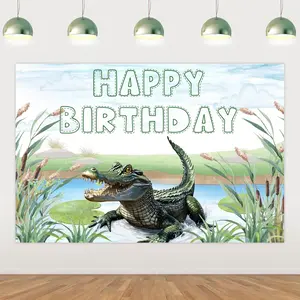 Birthday Party Decorations Crocodile Happy Birthdays Backdrop  Themed Background for Boys Reptile Themed Jungle Safari Green Leaf Swamp Reptile  Supplies 5 * 3ft