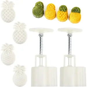 2 Set Pineapple Plastic Hand Press Mooncake Mold Lotus Stamp Cookie Cutter Bakeware Baking Tools