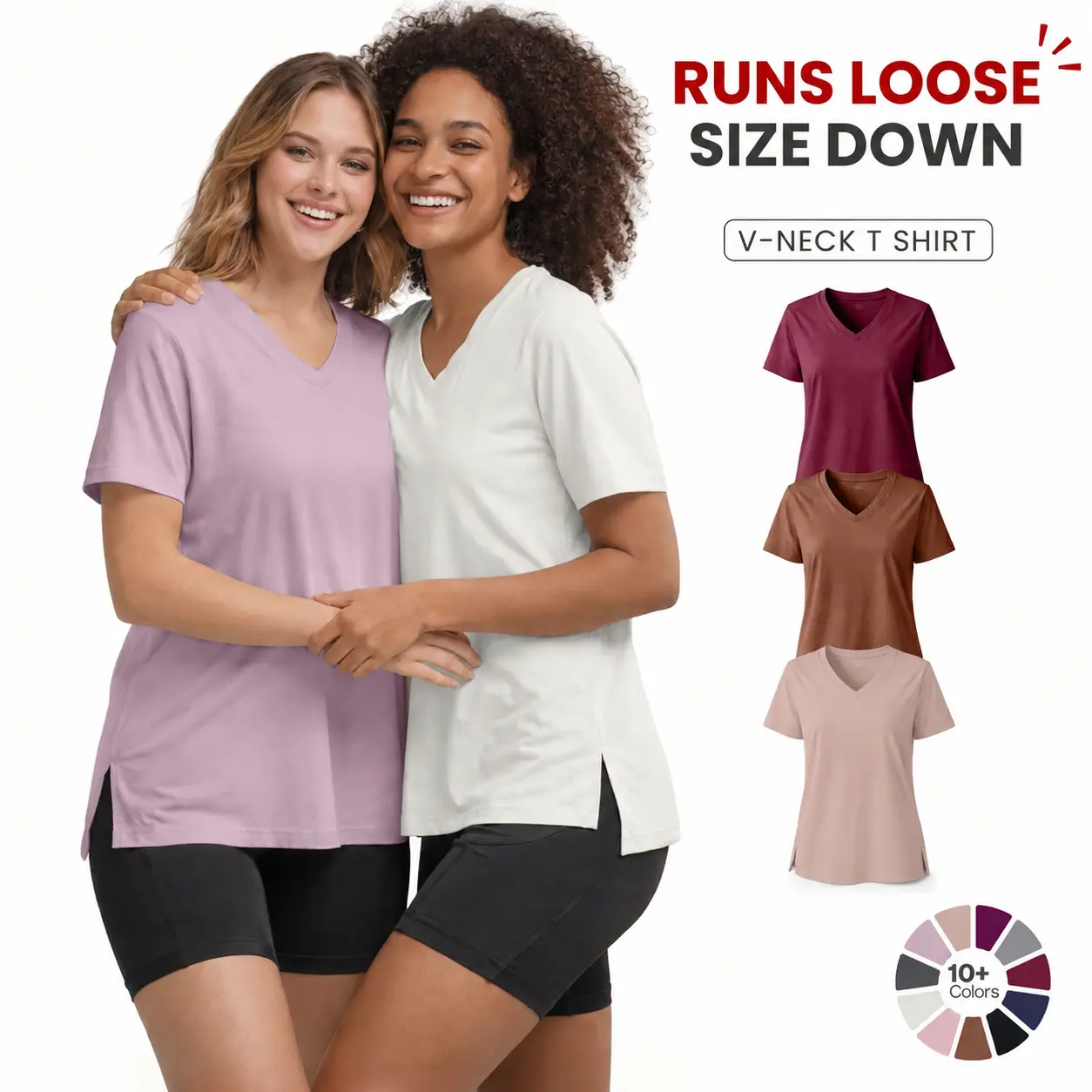 Women’s Plus Size V-Neck T-Shirt (1/3 Pack) – Soft Lightweight Short Sleeve Basic Tee, Breathable Loose Fit Casual Top for Everyday & Fall Layering (Size Down for Best Fit)