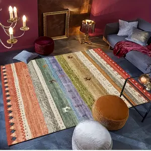 Striped Nordic Style, Multiple Colors, Bright And Vibrant,Area Rugs For Living Room,Non-Slip Retro Print Stain Resistant Carpet For Bedroom Dining Room Kitchen Office