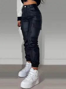 Women's Solid Multi-pocket Cargo Pants, Casual Streetwear Pants for Daily Wear, Ladies Bottoms for All Seasons