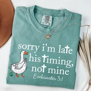 Comfort Colors Sorry I’m Late Bible Verse T-shirt Christiannity Tshirt Minimalist Goose Tee Ecclisiastes 3:1 Church Silly Goose Tee Gift Idea