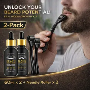 【2 bottles】Beard Growth Serum & Derma Roller Kit, Beard Care Nutritional Oil, Making Beards Thicker and More Shiny, Daily Beard Care Products for Men