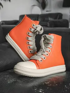 Unisex High-Top Lace-Up Sneakers, Trainer, PU Leather Casual Shoes, Durable Rubber Sole, Trendy Design for All Seasons