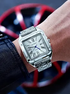 Square Men's Quartz Analog Watch Stainless Steel Strap Roman Scale Calendar Window Waterproof Luxury Business Men's Watch Swiss Craftsmanship Daily Wear Gift Preferred
