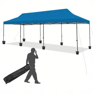 10x30Ft Pop Up Canopy Tent, Commercial Outdoor Instant Shelter with Roller Bag, Sandbags, Ropes & Stakes, Waterproof Event Canopy for Festival, Market, Blue/Gray