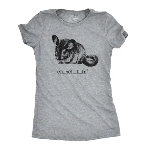Womens Chinchillin T shirt Funny Chinchilla Animal Lover Graphic Vintage Cool Funny Womens T Shirts Cute Vintage Graphic Tee Funny Animal Top Women's Novelty Tees Light Grey