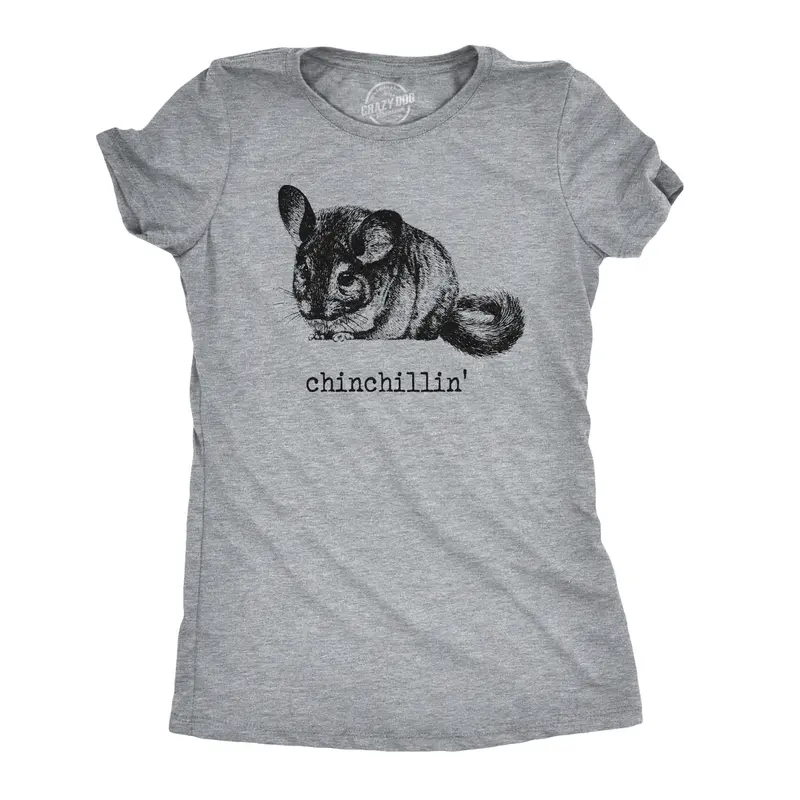 Womens Chinchillin T shirt Funny Chinchilla Animal Lover Graphic Vintage Cool Funny Womens T Shirts Cute Vintage Graphic Tee Funny Animal Top Women's Novelty Tees Light Grey