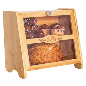 Totally Bamboo Double Layer Farmhouse Style Bamboo Bread Box with Window
