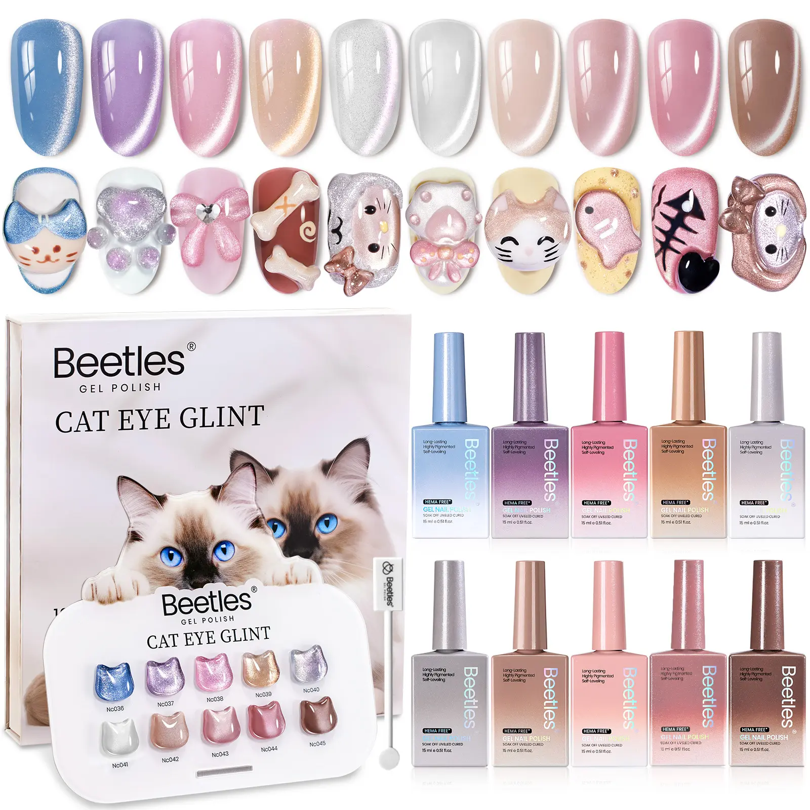 beetles Gel Polish Hema-Free Set, 10 Neutral Nude Colors - 15ml Soak-Off UV/LED Manicure Kit for Easy Nail Art and a Long-Lasting, High-Gloss Finish at Home, Flawless