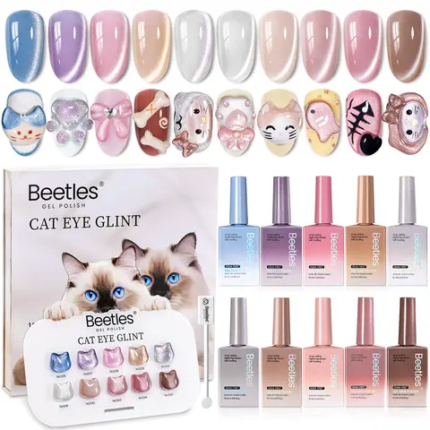 Beetles Hema-Free Gel Nail Polish Set - 10 Neutral Nude 15ml Soak-Off UV/LED Curing Colors, Salon-Quality Nail Care Kit for Adults' Daily Flawless Manicure Art, Flexible, High-Gloss, Long-Lasting Home Use Gift