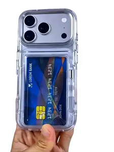 Transparent Card Holder Phone Case With 2 pack screen protector for iPhone 17/16/15/14/13/12/11 Pro Max Pro Plus | DIY for printing photos,Slim Soft Silicone, Shockproof, Stylish Couple Case for Men & Women Cellphone Smartphone