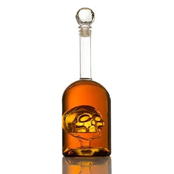 Skull Decanter - 750ml Glass Skull Head Bottle for Whiskey, Bourbon, Tequila, Scotch & Rum - Unique Barware Gift - Anatomical Skull Face Design - Large Capacity Liquor Carafe for Home Bar & Gifting