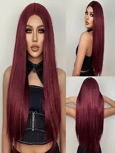 Women's Long Straight Hair Wig, High Temperature Fiber, Convenient Wear, Suitable for Daily Use, Parties, Cosplay, Halloween, Straight Synthetic Wig