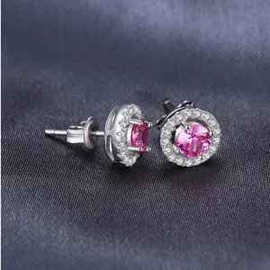 Luxury S925 Sterling Silver Luscious Pink Moissanite Gem Stud Earrings