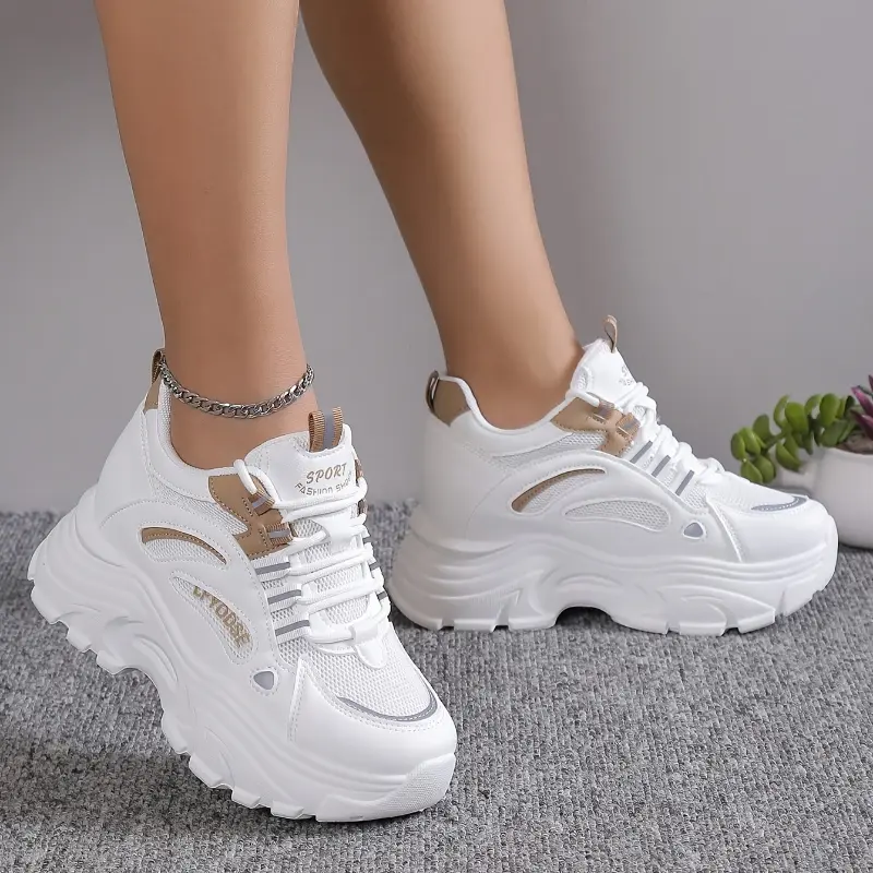 Women's Chunky Platform Sneakers - Breathable Mesh Height-Increasing Trainers for Casual Wear, Walking, Training (Sports & Outdoor Footwear)