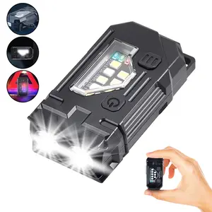 1PC Mini Keychain EDC Flashlight - Magnetic Torch Light with Pen Clip & Hat Clip,8 Lighting Modes Flashlight with Blue & Red Flash, USB C Charging Pocket Flashlight, Portable Flashlight for Night Work, Running, Walking, Camping, Fishing, Hiking