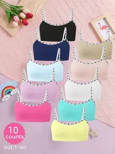 10 counts Girls Letter Strap Casual Tank Tops, Breathable Seamless Comfort Soft Sports Bras, Strappy Workout Bra, Fashion Cute Sweet Underwear for All Seasons