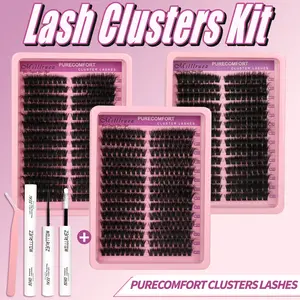 [Buy 1 get 1 free]- Lash Clusters Kit - Wispy Cluster Eyelash Extensions with Purecomfort Lash Bond & Seal for Instant Waterproof Lashes for Girls - Cosmetic Makeup Gift