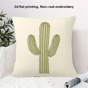 Simple Cactus Cushion Cover, 18x18 Inches, 2D Print, No Inner Core, Home Decor for Sofa and Living Room, All Seasons