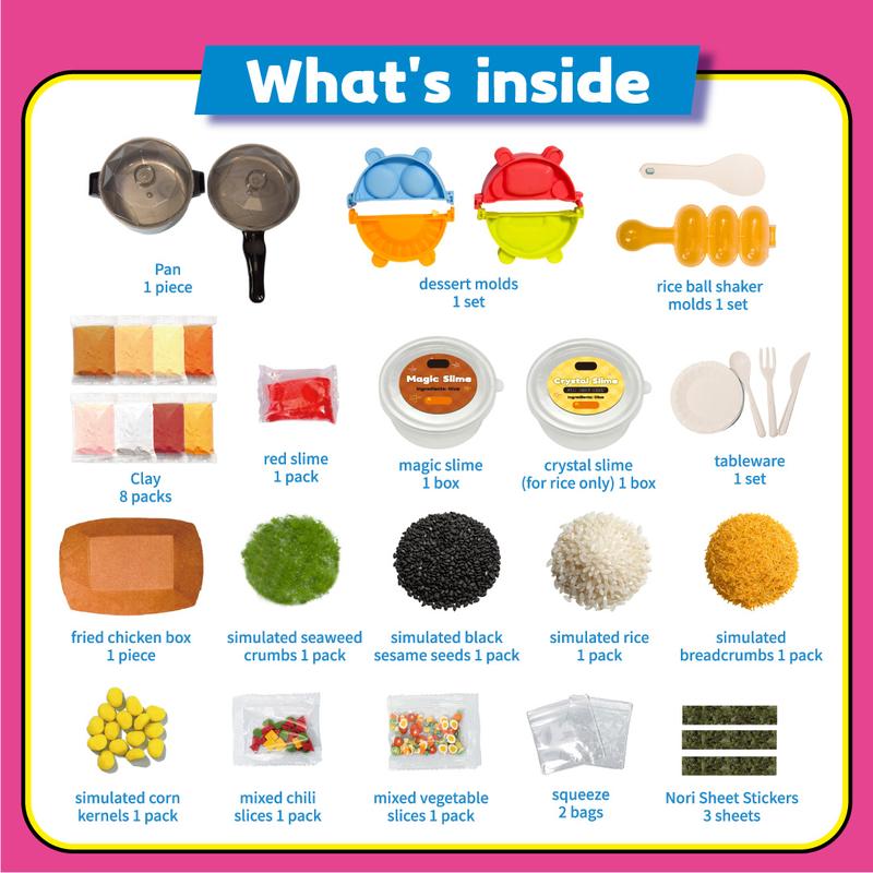 DIY Slime Food Kitchen Set, Realistic Pretend Cooking Playset w/ Sushi Rice Balls & Fried Chicken (Do Not Eat)