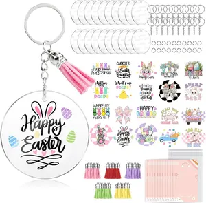 140 PCS Acrylic Keychain Blank Set, Easter Bunny Double-Sided UV DTF Stickers Acrylic Keychain Making Kits for Vinyl DIY Craft Project