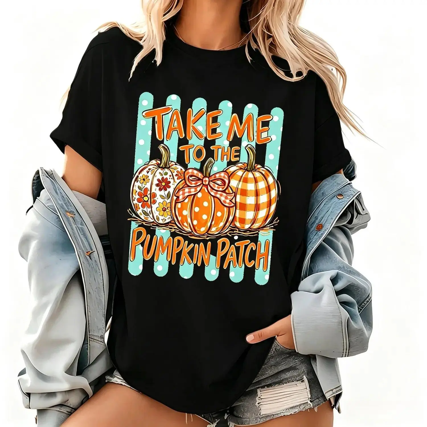 Women's Short-Sleeve Pumpkin Patch Graphic T-Shirt - Casual Preppy Fall Halloween Top, Cute Autumn Gift Shortsleeve Tops for Women, Clothes