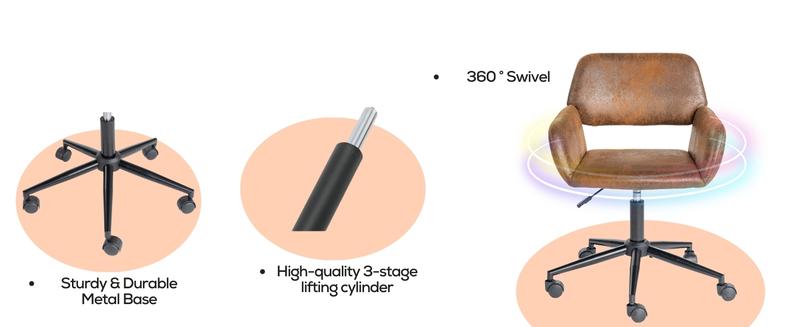 Homy Casa Ross Classic Upholstered Suede Fabric Office Chair with Mid-Back Support Adjustable Height 360-Degree Swivel for Home Bedroom Makeup Studying & Small Spaces Ergonomic Vanity Chair