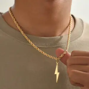Men's Punk Style Lightning Pendant Necklace - Stainless Steel Streetwear Chain Necklace
