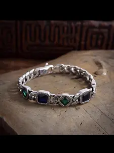 New Colorful Diamond Bracelet, Punk Style Vine Pattern Cuban Chain, Rhombus Shape Embedded Diamonds, Fashionable Jewelry Accessory, Trendy Jewellery Accessories