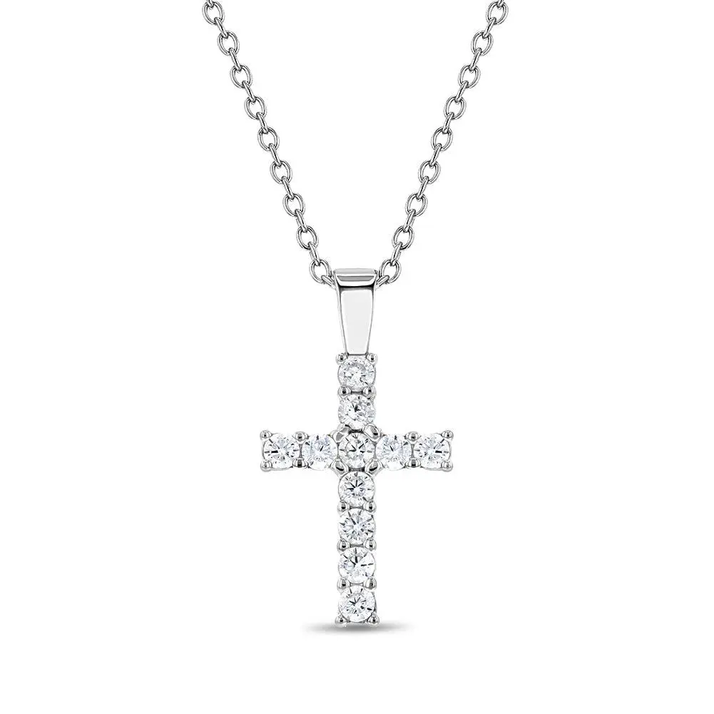 CZ Cross 16mm Toddler/Kids/Girls Necklace Religious - Sterling Silver