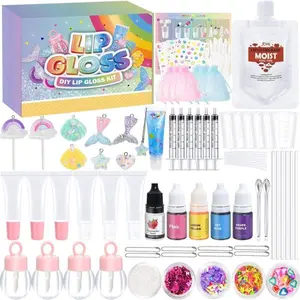 Valentine's Day Gift Lip Gloss Making Kit - 73PCS Keychain DIY Lip Gloss, Shimmery Moisturizing Lip Glaze Handmade Set, Fun Craft Kit for Beginner, Women, Kids, Tween, Preteen, Teens Girl Gifts Trendy Stuff