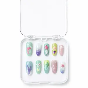 NELLÈE Summer Beach Oval Press On Nails Medium Y2K Pop Princess Nail Long Lasting Durable with Dolphin Starfish and Flower Designs easy wear