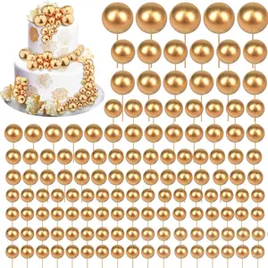 216 Pcs Mini Foam Ball Shaped Cake Insert Topper for Baby Shower Birthday Party, 5 Sizes(Gold)