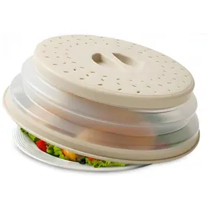 Microwave Splatter Cover, Microwave Cover for Food, Microwave Splatter Guard Lid with Handle, 10 Inches Medium Collapsible Microwave Food Cover, White Microwave Plate Cover