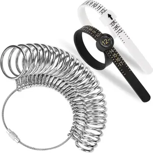 Ring Sizer Measuring Tool Kit Upgraded, 27 count Stainless Steel Measuring Ring Tool,  Ring Size 0-13 with Half Size, 2 count  Finger Size 1-17  Rings Size with Magnified Glass