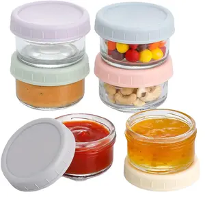 6 Pack Salad Dressing Container To Go, 2.7 oz Glass Small Condiment with Lids, Dipping Sauce Cups Set, Leakproof Reusable for Lunch Box Work Trip