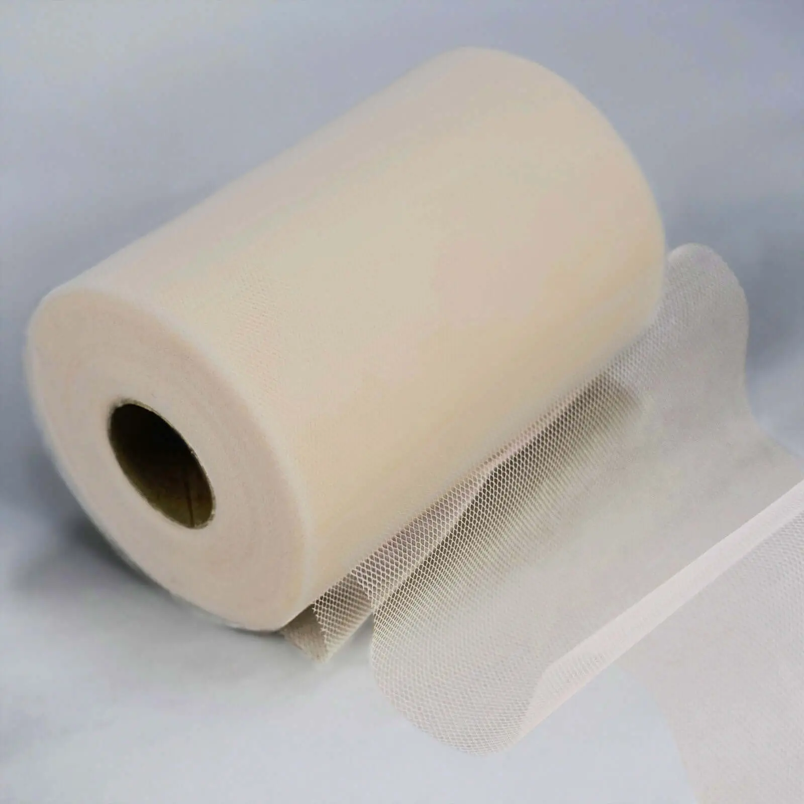 6"x100 Yards Beige Tulle Fabric Bolt, Sheer Fabric Spool Roll For Crafts