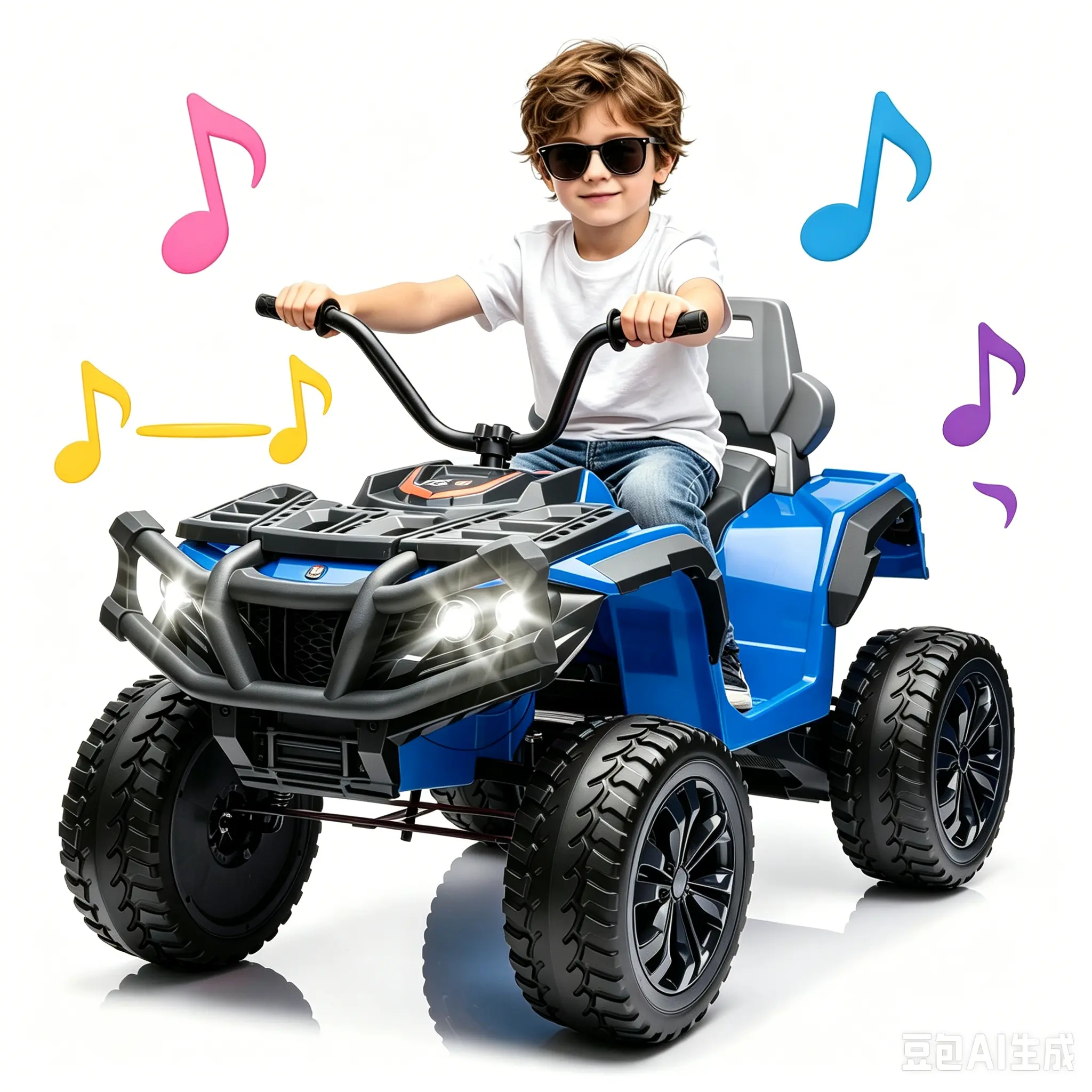 Kids 3-4 Years 12V/24V Ride-On Electric ATV 4-Wheeler Quad Car Toy for Outdoor Play, with Ride on Wheels, ft Pedal Accelerator, Bluetooth Audio, 2.4mph Max Speed, Treaded Tires, LED Headlights