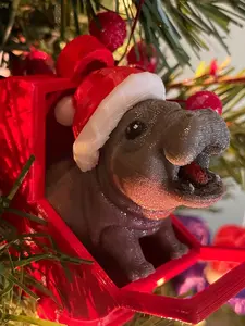 Personalized Happy Baby Hippo Christmas 2024 Ornament - Moo Deng Design - Rearview Mirror Charm - Birthday Party Gift - Christmas Gift