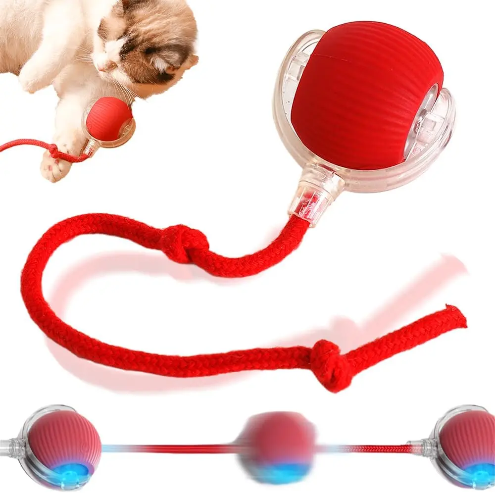Electric Automatic Rolling Pet Toy Ball with Rope, Interactive Cat & Dog Teaser Toy, Smart Moving Ball with Sound & Light, Fun Pet Play Toy, Holiday Gift for Pets #petLovers #Summervibes