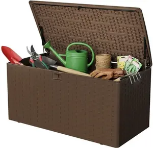 Resin Outdoor Storage Box, Waterproof Lockable Patio Deck Box, Large Capacity Outside Container for Package Delivery, Furniture Cushions, Garden Tools and Pool Accessories