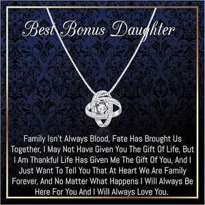 Bonus Daughter Pendant Necklace, Gift for Stepdaughter With Heartfelt Message Card, Jewelry for Birthday or Christmas Celebrations