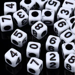 White Cube 0 to 9 Beads - 6mm -  100 Beads/Pack
