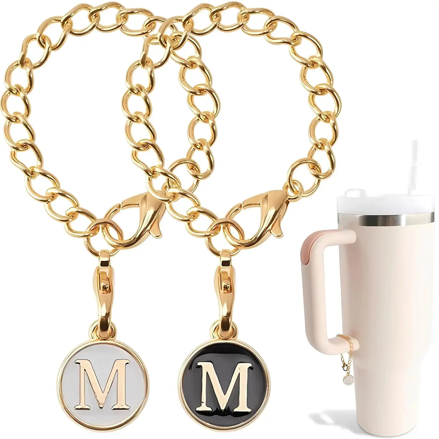 Guulaiwod Letter Charm Accessories For Stanley Cup 2PCS ID Initial Letter Charm Personalized Water Cup Handle Identification Letter Charm (M)