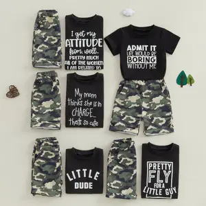 Afunbaby Toddler Baby Boy Summer Clothes Short Sleeve Letter Print T-Shirt Top Camouflage Shorts 2Pcs Casual Outfits Set