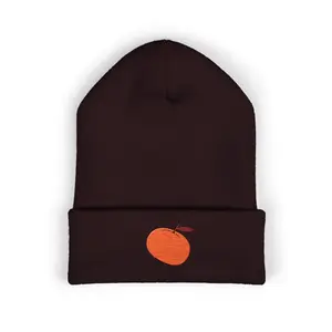 Clementine Embroidered Classic Cuffed Beanie with Orange Design - Cozy Winter Accessory
