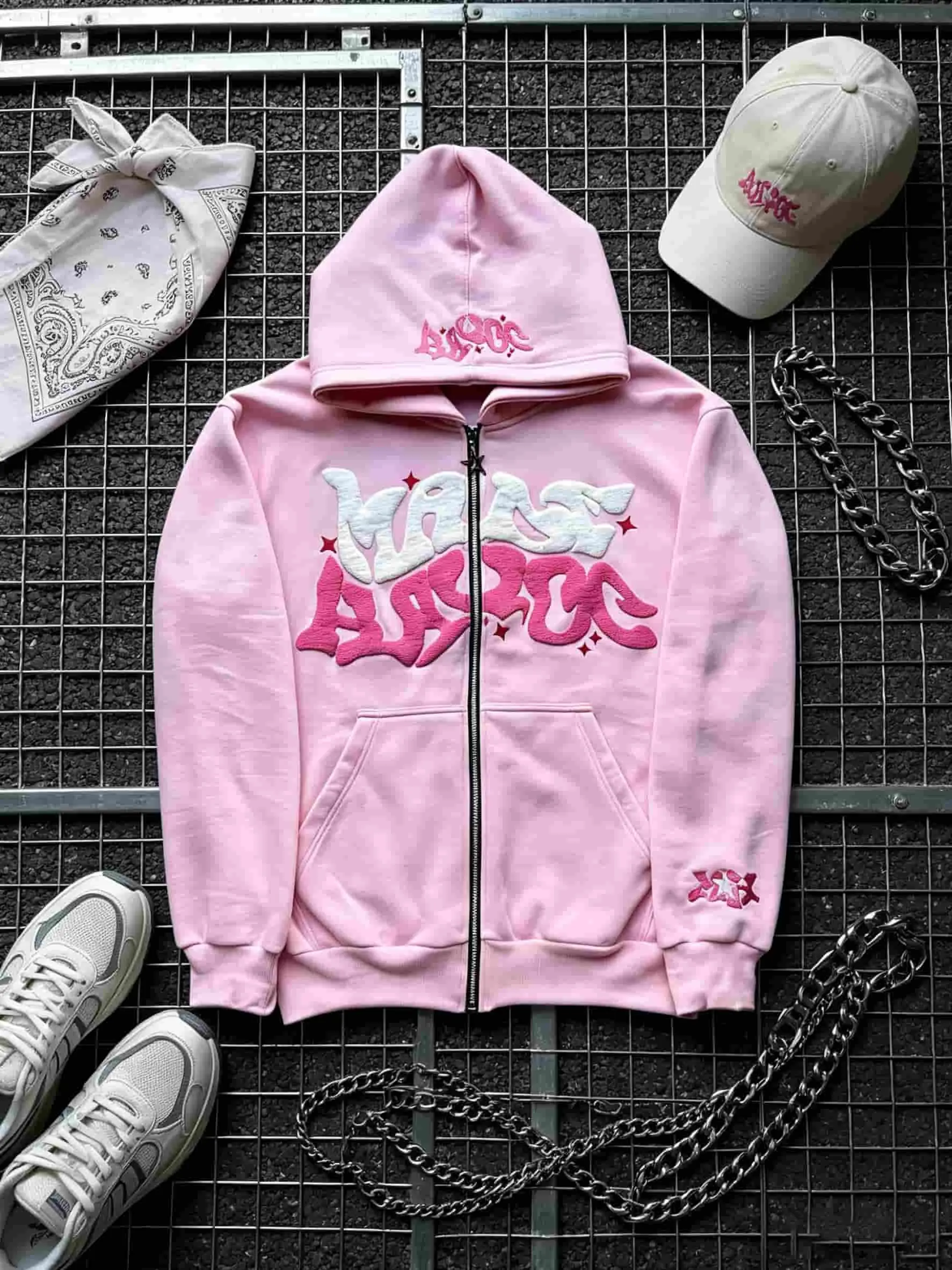 Men's Loose Full-Zip Hoodie - Y2K Retro Star & Letter Print, Long Sleeve, Hooded, Zipper Pocket, Patched, Harajuku Hip Hop Style, Layer-Friendly for Spring/Fall, Street Casual Avant-Garde Sweatshirt Coat (Pair with Leggings)