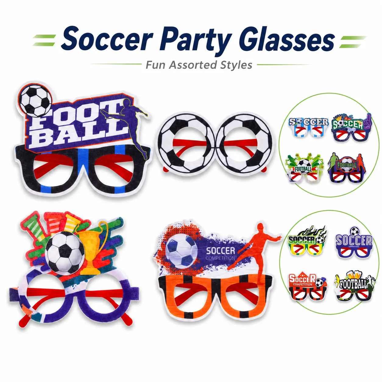 4-Pack Soccer Themed Eyeglasses – Lightweight Football Fan Glasses for Game Day, Party Favors & Watch Party Supplies