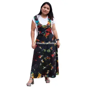Himalayan Fashion Handmade Rainbow Tie Dye Bib Overall Dress with Pocket 100% Cotton Nepal | Jumper | Overall Dress Skirt | Women's - Handmade Dress Casual Womenswear